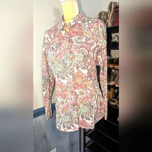 Ariat Pink and Blue Casual Button Down Shirt Vibrant Floral Design